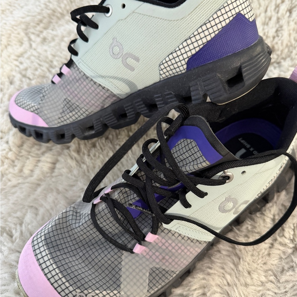 On Running Women's Mint Purple Pink Grid-Pattern Sneakers
